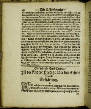 Die Zehende Trost-Predigt/ Ist die Andere Predigt über den Ersten Psalm.