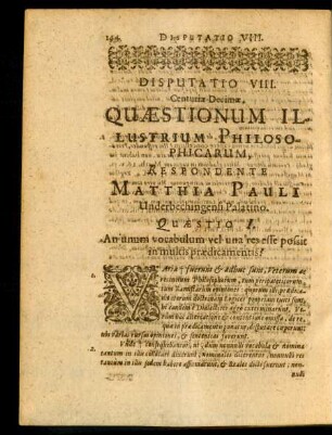 Disputatio VIII. Respondente Matthia Pauli