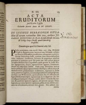 N. III. [...] Calendis Martii Anno M DC LXXXVI.