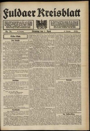 Erste Ausgabe vom Dienstag, den 01. April 1913.