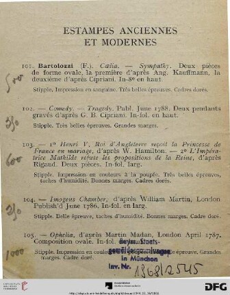 Estampes anciennes et modernes (Nr. 101-150)