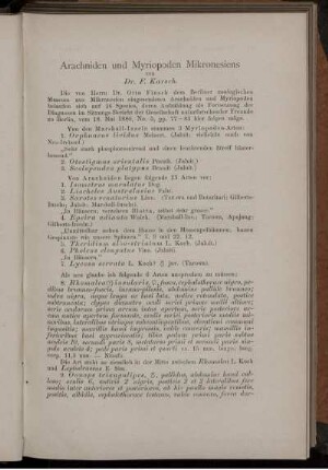 Arachniden und Myriopoden Mikronesiens