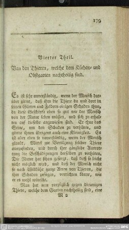 Vierter Theil. Von den Thieren, welche dem Küchen- und Obstgarten nachtheilig sind