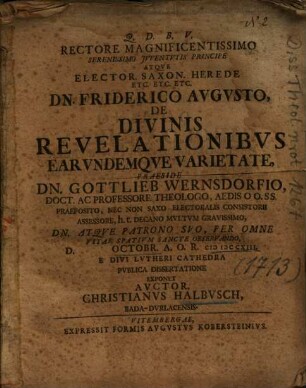 De Divinis Revelationibvs Earvndemqve Varietate