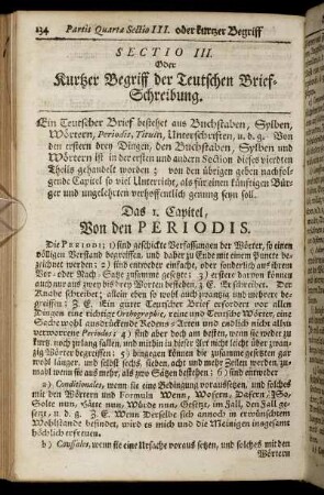 Sectio III. Kurtzer Begriff der Teutschen Brief-Schreibung. - Sectio IIII. Kurtzer Begriff der Geographie.