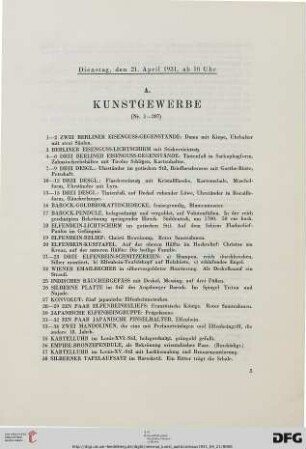 A. Kunstgewerbe (Nr. 1-207)