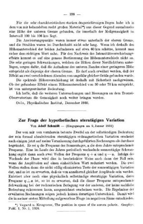 Zur Frage der hypothetischen sterntägigen Variation