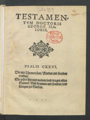TESTAMEN=||TVM DOCTORIS || GEORGII MA=||IORIS.|| ... ||