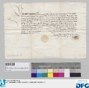 Hainrich Rudolf von Wetze, Administrator zu Waldsassen, stellt der Stadt Nürnberg Quittung aus über 400 fl. Stadtsteuer, die ihm Kaiser Karl V verschrieben hatte.