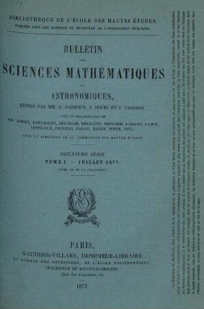 Tome I. - Juillet 1877.
