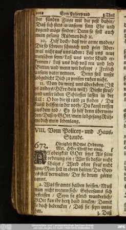VIII. Vom Policey- und Haus-Stande.