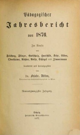 Pädagogischer Jahresbericht : von .... 29. 1876 (1877)
