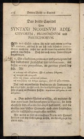 216-235, 3. Cap. syntaxi nominum adiectivorum, pronominum und participiorum. - 4. Cap. syntaxi verborum