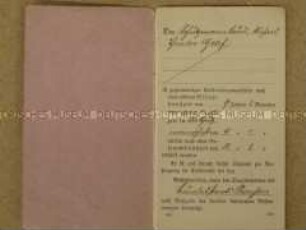 Ausweis für Theodor Graf nach dem Ausscheiden aus dem aktiven Militärdienst - Familiennachlass