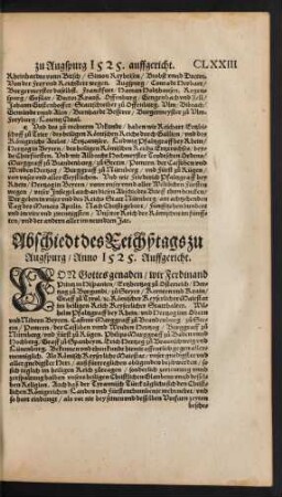 Abschiedt des Reichßtags zu Augspurg/ Anno 1525. Auffgericht.