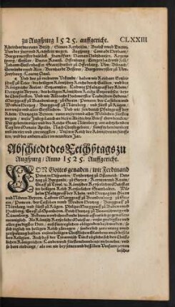 Abschiedt des Reichßtags zu Augspurg/ Anno 1525. Auffgericht.