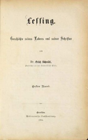 Lessing : Geschichte seines Lebens und seiner Schriften, 1