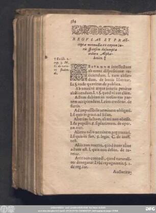 Regulae Et Praecepta nonnulla ex corpore Iuris sparsim desumpta ordine Alphabetico.
