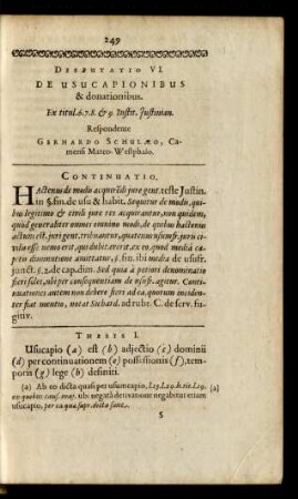 Disputatio VI. De Usucapionibus & donationibus.