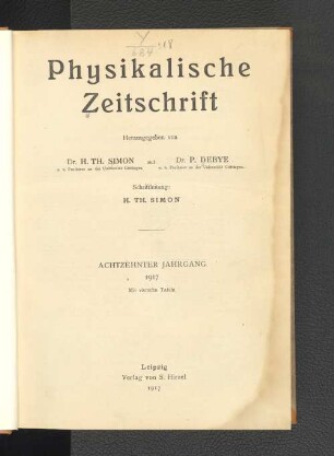 Physikalische Zeitschrift - Achtzehnter Jahrgang
