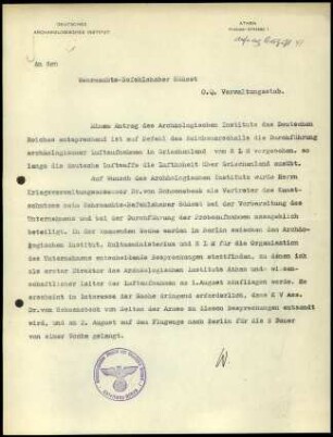 Brief; Walther Wrede an den Wehrmachtsbefehlshaber Südost