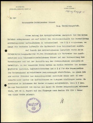Brief; Walther Wrede an den Wehrmachtsbefehlshaber Südost