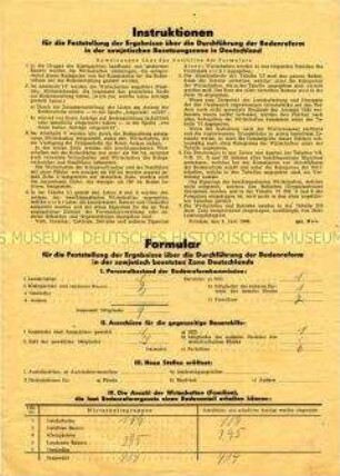 Protokoll (ausgefülltes Formular) über die Ergebnisse der Bodenreform