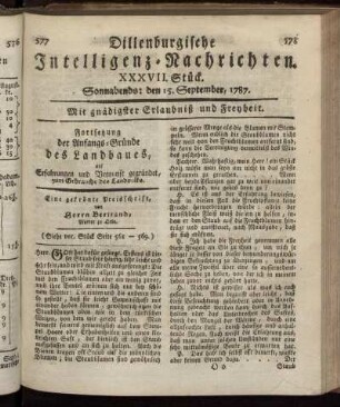 XXXVII. Stück. Sonnabends: den 15. September, 1787.