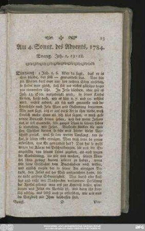 Am 4. Sonnt. des Advents, 1784. Evang. Joh. 1, 19 - 28.