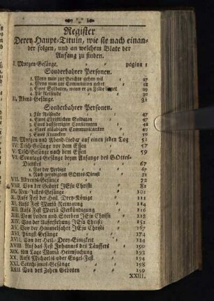 Register: Derer Haupt-Tituln, wie sie nach einander folgen, und an welchem Blate der Anfang zu finden