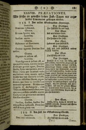 XXXVIII. Præfationes. Wie solche an gewissen hohen Fest-Tagen vor angehender Communion gesungen werden.