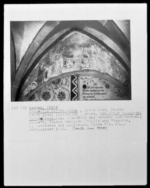 Auferstehung Christi; links: Darstellung der heiligen Ottilia und der heiligen Veronika, rechts: Darstellung der heiligen Katharina und der heiligen Apollonia