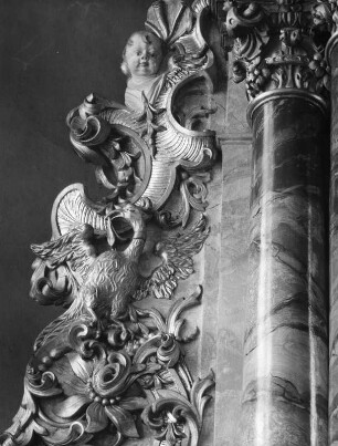 Hochaltar : Hochaltar. 1701/1800. Detail mit Engelsflucht. Wachenheim an der Weinstraße, Sankt Georg