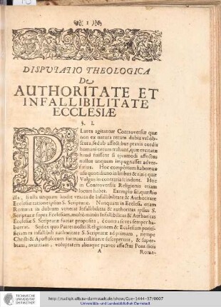 Disputatio theologica de authoritate et infallibilitate ecclesiae