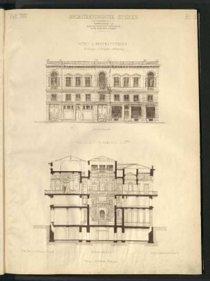 Wohn- und Geschäftshaus. Fassade, Schnitt