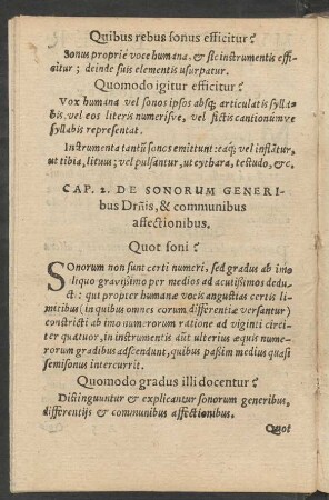 Cap. 2. De Sonorum Generibus Differentiis, & communibus affectionibus.