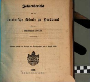 Jahresbericht über die Lateinische Schule zu Hersbruck : für das Studienjahr .... 1861/62