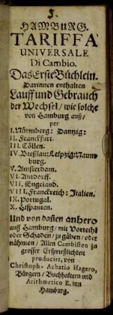 Hamburg. Tariffa Universale Di Cambio : Das Erste Büchlein.