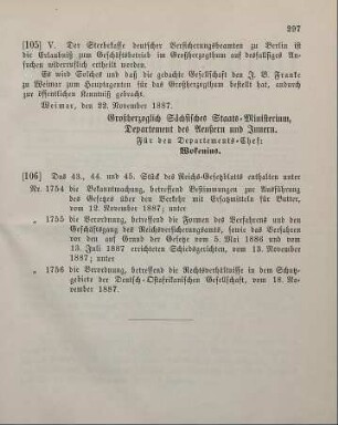 106. Das 43., 44. und 45. Stück des Reichs-Gesetzblatts enthalten unter ...