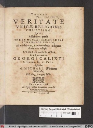 Theses De Veritate Unicae Religionis Christianae