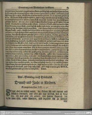 Am I. Sonntag nach Trinitatis. Demuth und Zucht in Kleidern. Evangelium, Luc. XVI, 19-31