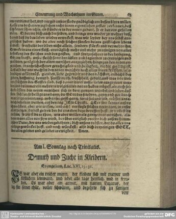 Am I. Sonntag nach Trinitatis. Demuth und Zucht in Kleidern. Evangelium, Luc. XVI, 19-31