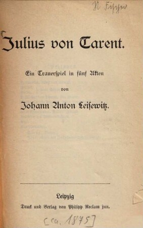 Julius von Tarent : Ein Trauerspiel in fünf Acten