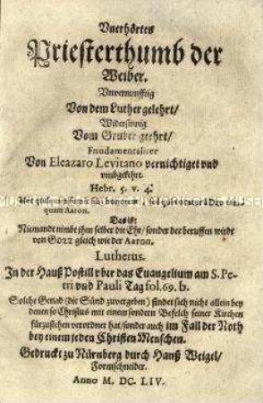 Gegenreformatorisches Pamphlet gegen das Priestertum von Frauen
