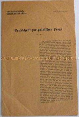 Sonderdruck mit der Denkschrift des Deutschen Ostmarken-Vereins zur Zukunft Polens, beiliegend Anschreiben zum Versand