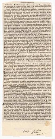 Modifications de certaines roches par l'apparition, dans leur voisinage, de roches d'origine ignée. - M. Puillon Boblaye adresse le résultat d'observations qu'il a faites à ce sujet.