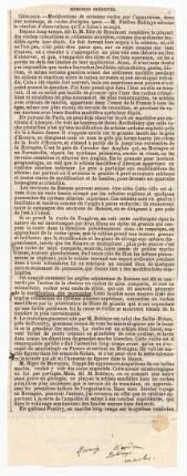 Modifications de certaines roches par l'apparition, dans leur voisinage, de roches d'origine ignée. - M. Puillon Boblaye adresse le résultat d'observations qu'il a faites à ce sujet.