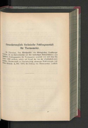 Grossherzoglich Sächsische Prüfungsanstalt für Thermometer.