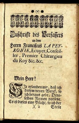 Zuschrift des Verfassers an den Herrn Franciscus