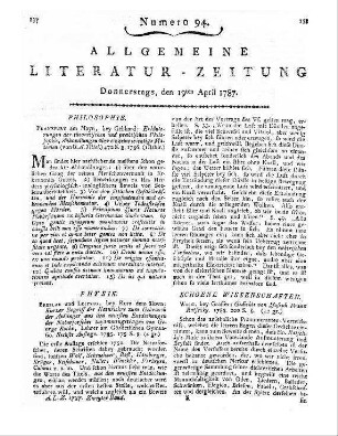 Tittel, G. A.: Erläuterungen der theoretischen und praktischen Philosophie. Abhandlungen über Einzelne wichtige Materien. Frankfurt am Main: Gebhard 1786